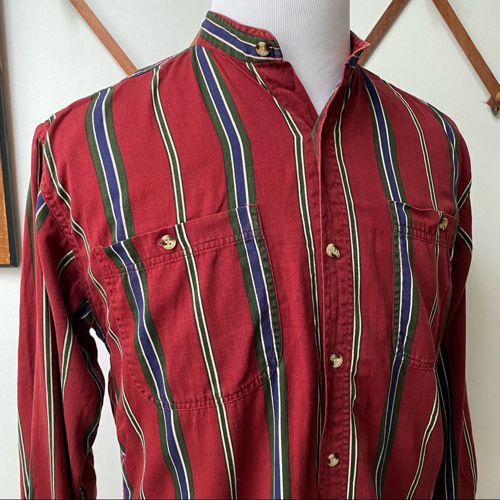 🍄 5/$30 Vintage Striped Mandarin Shirt - Picture 10 of 13
